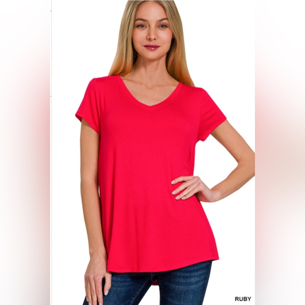 NWT Zenana Rayon Short Sleeve V-Neck